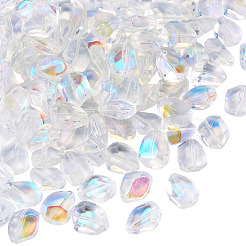 100個の電気メッキ透明ガラスビーズ  多面カット  ナゲット  グリッターパウダー付き  クリアAB  16x12x7mm  穴：1.2mm&nbsp;GLAA-TA0003-90A