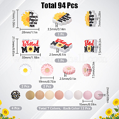 94 個 12 スタイル食品グレード環境に優しいシリコーン焦点ビーズ  混合形状  ミックスカラー  15~27x15~30x7~15mm  穴：2.5~3.5mm  12スタイル/セット&nbsp;SIL-SC0002-73
