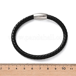 混合編みこみレザーコードブレスレット  304ステンレススチール製マグネット留め具付き  ブラック  200x6mm&nbsp;BJEW-I199-M