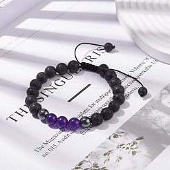 Natural Malaysia Jade(Dyed) & Lava Rock & Synthetic Hematite Braided Bead Bracelet&nbsp;BJEW-JB08144-07