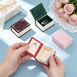 4Pcs 4 Colors Vintage Book-Shaped Cardboard Jewelry Ring Boxes with Magnetic Lid and Sheepskin Leather Inside&nbsp;CON-PH0003-75