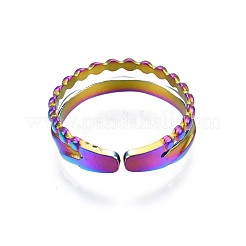 304ステンレススチール中空ワイドカフリング  女性のためのレインボーカラーオープンリング  usサイズ7 3/4(17.9mm)&nbsp;RJEW-N038-100