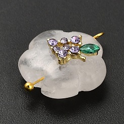 天然石クオーツクリスタルペンダント  真鍮のパヴェキュービックジルコニアとエナメルフルーツの金具が付いたフラワーチャーム  ゴールドカラー  ブドウ  21x17x9mm  穴：1.8mm&nbsp;G-C290-02C