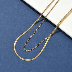 304 Stainless Steel Flat Snake Chain Twisted Chain Double Layer Necklaces&nbsp;NJEW-S453-01G-A
