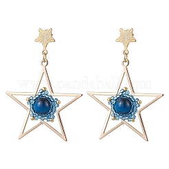 Natural Tiger Eye Star Dangle Stud Earrings&nbsp;EJEW-MZ00356