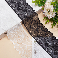 8ヤード 2色 ポリエステル刺繍レーストリム  服飾材料  ファン模様  ミックスカラー  3-1/2インチ（88mm）  4ヤード/カラー&nbsp;OCOR-FG0001-84