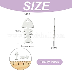 201ステンレススチールペンダント100個  レーザー切断  魚の骨  ステンレス鋼色  18x8x0.7mm  穴：1.6mm&nbsp;STAS-CJ0002-29