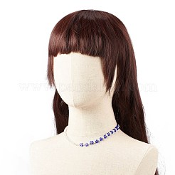 プラスチック製イミテーション パール & ミッレフィオーリ ガラス ビーズ フィンガー リング ブレスレット ネックレス  女性のためのジュエリーセット  ブルー  16.14インチ（41cm）  7-1/4インチ（18.5cm）  usサイズ7 3/4(17.9mm)&nbsp;SJEW-JS01239