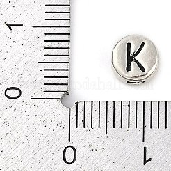 スターリングシルバーのフラットラウンド925個、文字ビーズ付き  スタンプ925個付き  アンティークシルバー  文字k  6.5x3mm  穴：1.2mm&nbsp;LS-STER-G044-01AS-K