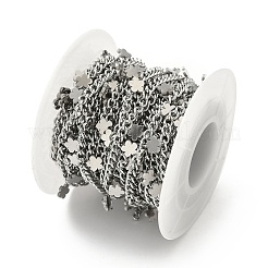 304ステンレススチールカーブチェーン  溶接されていない  スプールで  花のチャーム付き  ステンレス鋼色  8x5x1.5mm&nbsp;CHS-K017-08C-P
