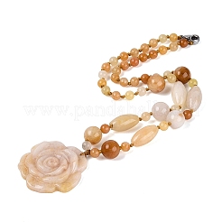 Natural Topaz Jade Flower Pendant Necklaces&nbsp;NJEW-N064-08D