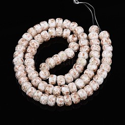 光る手作りの金箔ガラスビーズ連売り  ロンデル  暗闇で光る  ホワイト  7~8.5x4.5~6.5mm  穴：1~1.5mm  約80個/連  16.34インチ（41.5cm）&nbsp;FOIL-N029-02A-10