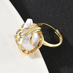 ABS Plastic Pearl Finger Rings&nbsp;RJEW-L128-01G