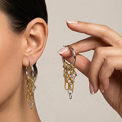 304 Stainless Steel Chain Tassel Hoop Earrings for Women&nbsp;HJ6544-2