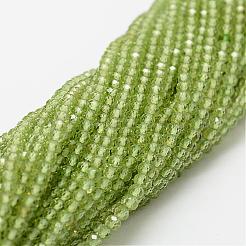 天然ペリドットビーズ連売り  多面カット  ラウンド  3mm  穴：0.5mm  約120~124個/連  38cm&nbsp;G-P271-3mm-12