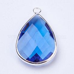 Silver Color Plated Brass Glass Teardrop Pendants&nbsp;GLAA-M006-A-21S
