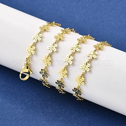 真鍮の花のリンクチェーンネックレス  鉛フリー＆カドミウムフリー  長持ちメッキ  ラックめっき  18KGP本金メッキ  17.72インチ（45cm）&nbsp;NJEW-M108-25G