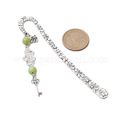 Mother's Day Key & Infinity Love Heart Pendant Bookmark with Natural Mashan Jade&nbsp;AJEW-JK00259-05