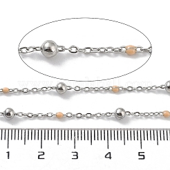 304ステンレススチールアズキチェーン  エナメル  ハンダ付け  桃パフ  ビーズ：3.5~3.6x3.5mm  リンク：5x2x2mmと2x1.5x0.3mm&nbsp;CHS-F019-01P-08
