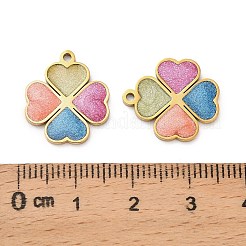 304ステンレスペンダント  エナメル  イオンプレーティング（ip）  クローバー  グリッターパウダー付き  ミックスカラー  17x15x1.5mm  穴：1.4mm&nbsp;STAS-H239-04B-G