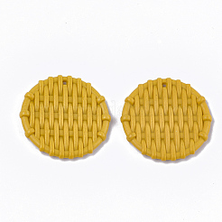 アクリルパーツ  模造ラタン編み風  フラットラウンド  ゴールド  38x5mm  穴：1.5mm&nbsp;X-OACR-T010-04B