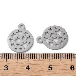 変色しない304ステンレススチールチャーム  レーザー切断  スターチャーム付きフラットラウンド  ステンレス鋼色  14.5x12x1mm  穴：1.6mm&nbsp;STAS-F300-03P