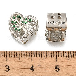 メッキ合金エナメル欧州ビーズラック  ラインストーン付き  大穴ビーズ  命の木とハート  プラチナ  11x12x7.5mm  穴：5mm&nbsp;PALLOY-A009-22P