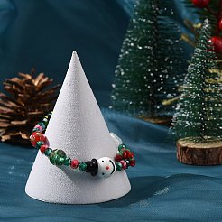 クリスマスツリー & 雪だるま & ギフトボックス ランプワーク & ガラスストレッチブレスレット (女性用)  カラフル  内径：2-1/4インチ（5.75cm）&nbsp;BJEW-TA00258