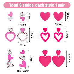 6 sets 6 style Acrylic Heart Asymmetrical Earrings&nbsp;EJEW-FI0001-66