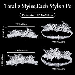 レース弾性ブライダルガーター  プラスチック模造パールと  結婚式の衣服の付属品  ホワイト  460x25~95mm  2個/セット&nbsp;AJEW-WH0347-96