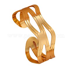 女性用 304 ステンレススチール オープンカフバングル  ゴールドカラー  波  内径：2.36インチ（6cm）&nbsp;WGFFA35-01