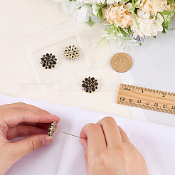 真鍮マイクロパヴェキュービックジルコニアボタン4個  花  ブラック  21x22x8mm  穴：1.5mm&nbsp;DIY-FG0007-82E