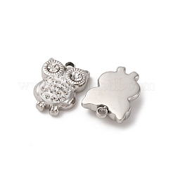 304ステンレスペンダント  フクロウのチャーム  ラインストーンと粘土陶器  ステンレス鋼色  10.5x8x3mm  穴：1mm&nbsp;STAS-L022-523P