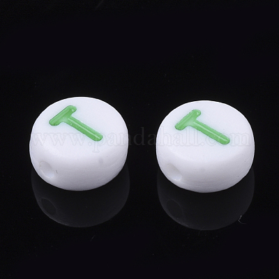 初期のアクリルビーズ  水平穴  フラットラウンド  ミックスカラー  文字.t  7x3.5~4mm  穴：1.2mm  約370個/50g&nbsp;X-OACR-E001-20T-1