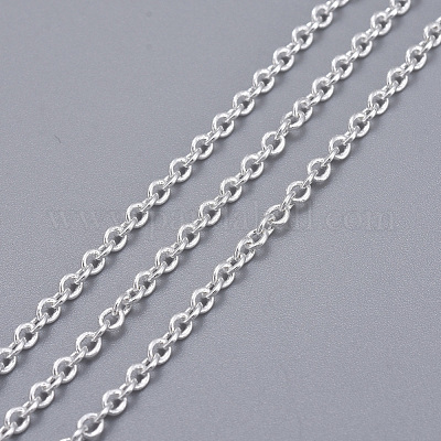 真鍮製アズキチェーン  ハンダ付け  スプールで  オーバル  カドミウムフリー＆鉛フリー  銀  2.5x2x0.45mm  約301.83フィート（92m）/ロール。&nbsp;CHC027Y-S-1