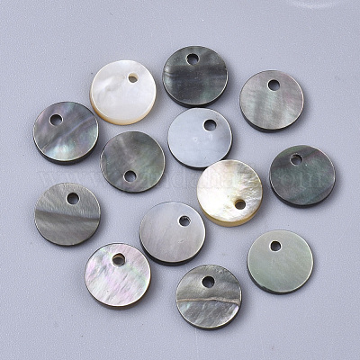 ブラックリップシェルペンダント  フラットラウンド  ブラック  8x1~2mm  穴：1.2mm&nbsp;SSHEL-S251-36A-1