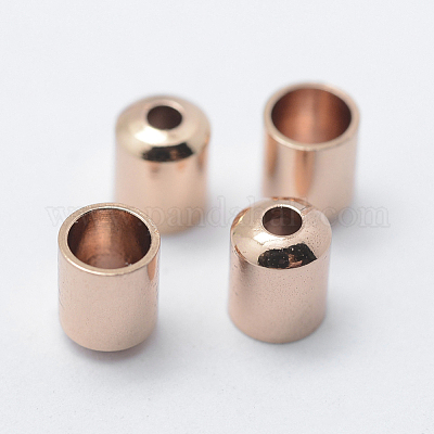真鍮製コードエンドパーツ  エンドキャップ  コラム  長持ちメッキ  ローズゴールド  5x4mm  穴：1mm  3mm内径&nbsp;KK-K206-05RG-1