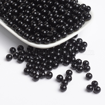不透明なアクリルビーズ  ラウンド  ブラック  サイズ：直径約6mm  穴：1mm  約4000個/500g&nbsp;PL682-4-1