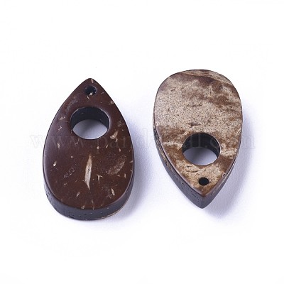 ココナッツペンダント  ティアドロップ  コーヒー  25x15x5mm  穴：1mm&nbsp;COCO-I002-014-1