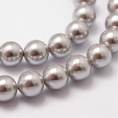 シェルパールビーズ連売り  グレードA  ラウンド  グレー  6mm  穴：1mm  約62個/連  16インチ&nbsp;BSHE-L026-05-6mm-1