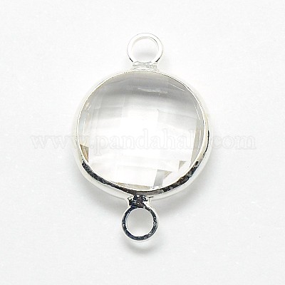 銀色メッキ真鍮ガラスリンクコネクター  フラットラウンド  ミックスカラー  16x11x5mm  穴：2mm&nbsp;GLAA-J011B-S-1