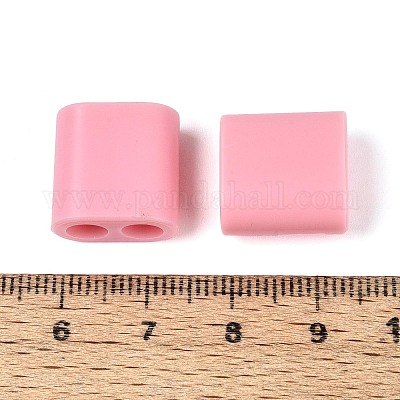 ABSプラスチックビーズ  正方形  2穴  5~6mmコードに適合  ピンク  15x15x8.5mm  穴：4.8mm&nbsp;OACR-N156-07D-1