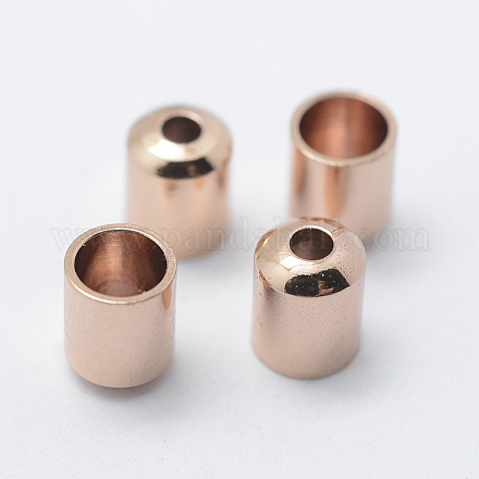 真鍮製コードエンドパーツ  エンドキャップ  コラム  長持ちメッキ  ローズゴールド  5x4mm  穴：1mm  3mm内径&nbsp;KK-K206-05RG-1