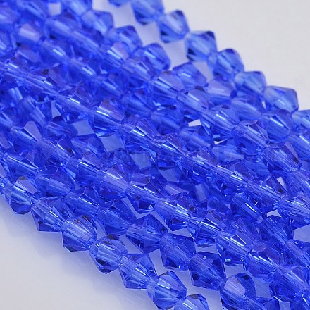 カット加工ダブルコーンガラスビーズ連売り  藤紫色  4x4mm  穴：0.8~1mm  約75~78個/連  28~29cm&nbsp;EGLA-P017-4mm-10-1