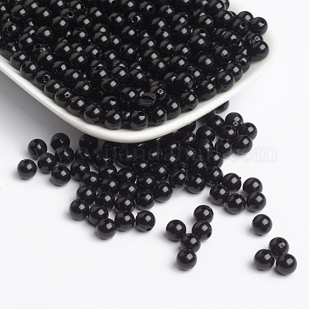 不透明なアクリルビーズ  ラウンド  ブラック  サイズ：直径約6mm  穴：1mm  約4000個/500g&nbsp;PL682-4-1