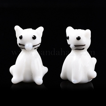 手作りランプワークビーズ  猫の形  ホワイト  21x14.5x12.5mm  穴：1.8mm&nbsp;LAMP-T021-19-1