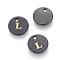 Freshwater Shell Charms, with Gold Blocking Letter, Dyed, Flat Round, Black, Letter.L, 11x1.5mm, Hole: 1.5mm