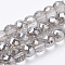 Electroplated Glass Beads Strands, Rainbow Plated, Faceted, Rondelle, Light Grey, 8x6mm, Hole: 1.2mm, about 78~80pcs/strand, 18.89~19.68 inch(48~50cm)