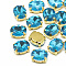 Sew on Rhinestone, Multi-strand Links, Glass Rhinestone, with Brass Prong Settings, Garments Accessories, Faceted, Oval, Golden, Aquamarine, 14x10x6.5mm, Hole: 1mm