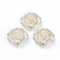 メッキクリアアクリルビーズ  ゴールドライン入り  正方形  透明  22x22x8mm  穴：2mm  約148個/500g&nbsp;PACR-Q115-46
